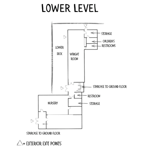 Lower level floor plan with labeled rooms.